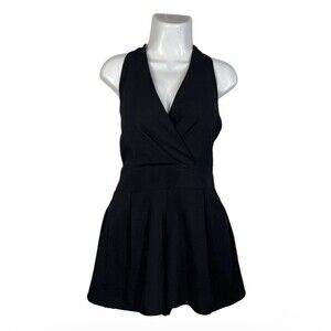 The Impeccable Pig S/M Black Mini Dress Romper Halter V-Neck Pleated Cocktail